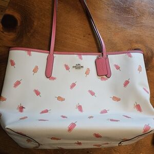 Coach City Tote White and Pink Popsicle Tote Bag